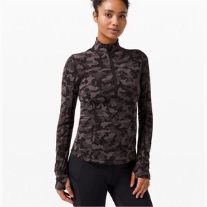 Lululemon Run Briskly 1/2 Zip Long Sleeve Shirt Camo Jacquard Black Lunar Rock